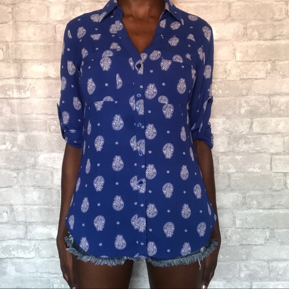 EXPRESS | Paisley roll sleeve Portofino Shirt - Picture 4 of 8